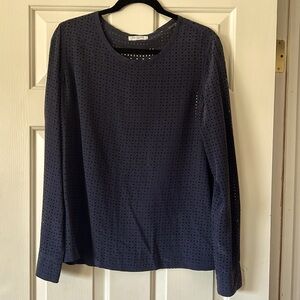 Silk Navy Long Sleeve Blouse